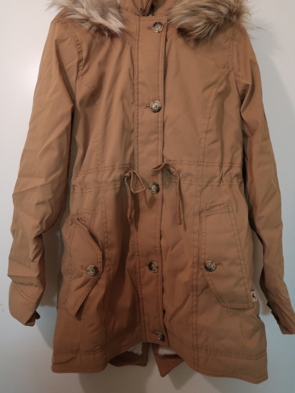 Hollister Women’s Parka Coat Winter Autumn Beige Brown Faux Fur Hood